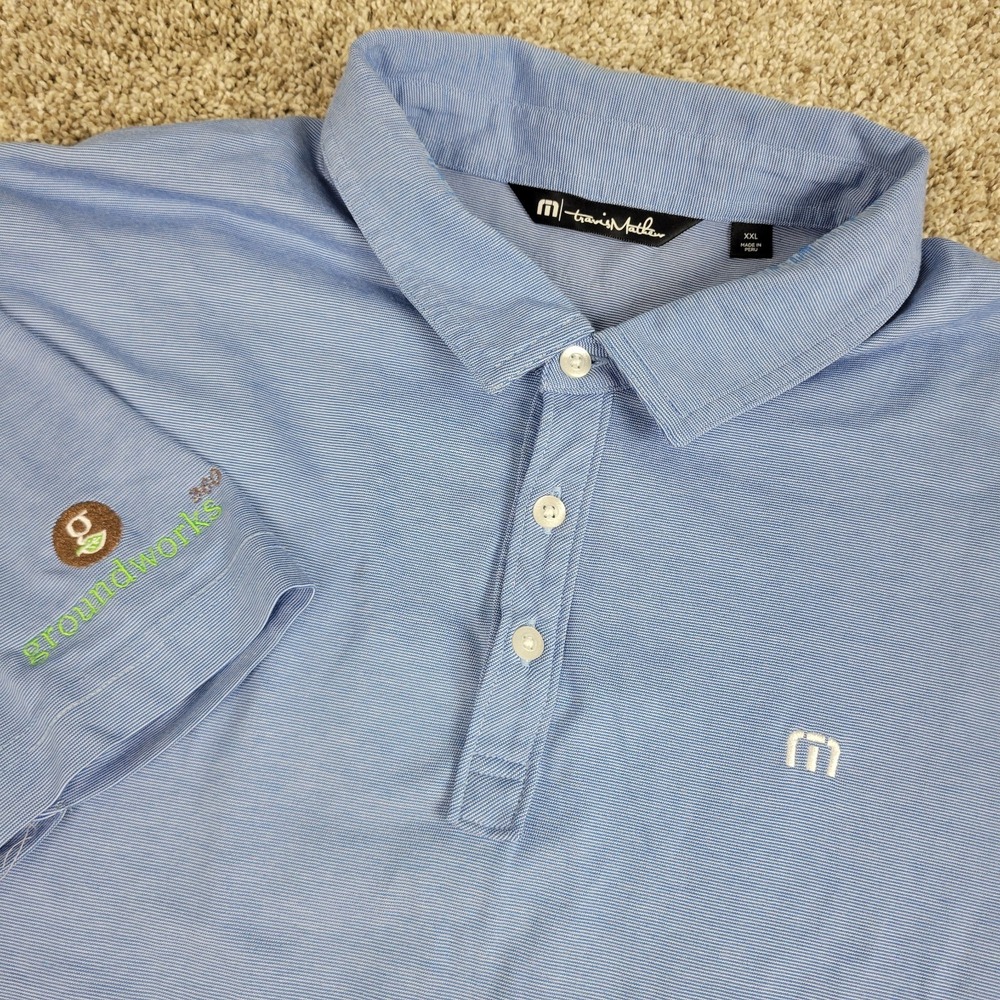 Travis Mathew Mens 2XL Solid Blue Performance Stretch Golf Polo Short Sleeve